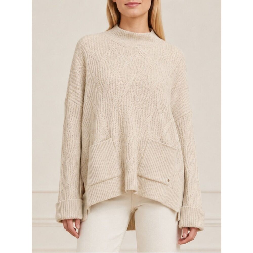 FatFace Heidi Jumper Sweater Size 12 Oatmeal Tan Cable Knit Oversized Slouchy